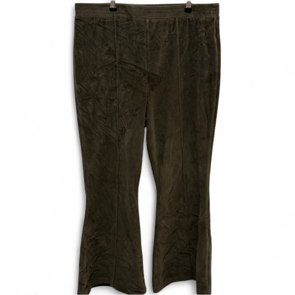 Aerie Groove-On High Waisted Velour Pants Ribbed Flare Pull On Olive Daze XLarge - Picture 3 of 7
